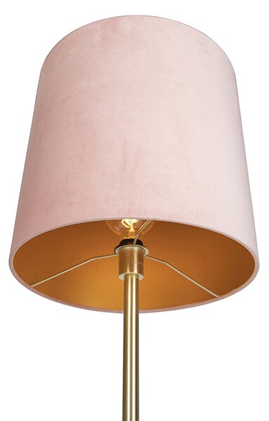 Romantická stojaca lampa mosadz s ružovým tienidlom 40 cm - Simplo