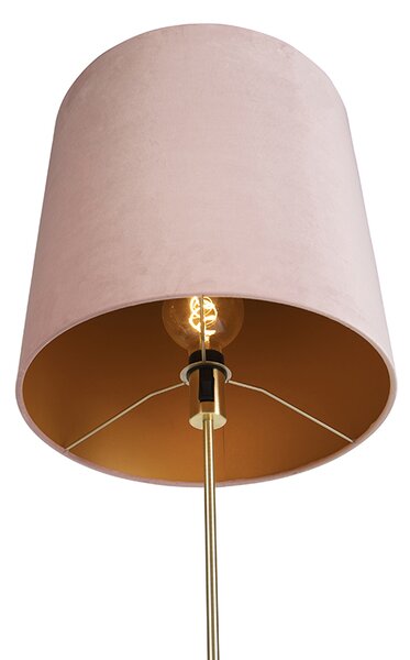 Stojacia lampa zlatá/mosadzná s ružovým zamatovým tienidlom 40/40 cm - Parte