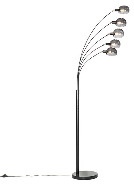 Dizajnové stojacie svietidlo čierne s dymovým sklom 5-svetlo - Sixties Marmo