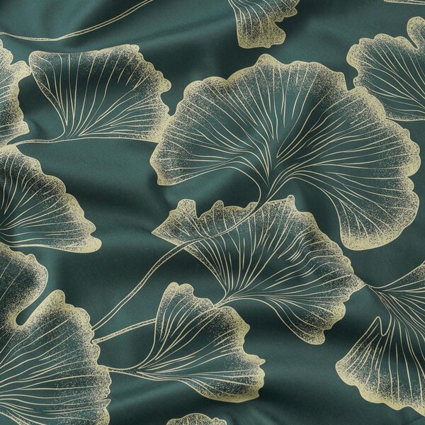 Goldea posteľné obliečky z bavlneného saténu - listy ginkga na tmavo zelenom 140 x 200 a 70 x 90 cm
