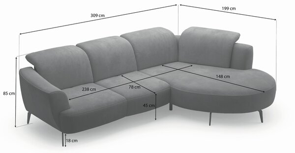 ROHOVÁ SEDAČKA, textil, sivá Sit & More - Sedačky, Online Only