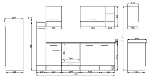 KUCHYNSKÝ BLOK BEZ SPOTREBIČO 250 cm Respekta - Online Only kuchyne, Online Only