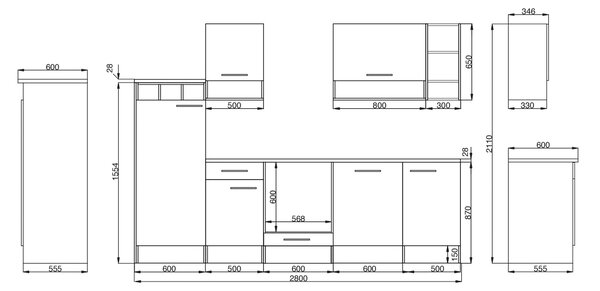 KUCHYNSKÝ BLOK BEZ SPOTREBIČO 280 cm Respekta - Online Only kuchyne, Online Only