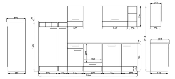 KUCHYNSKÝ BLOK BEZ SPOTREBIČO 310 cm Respekta - Online Only kuchyne, Online Only