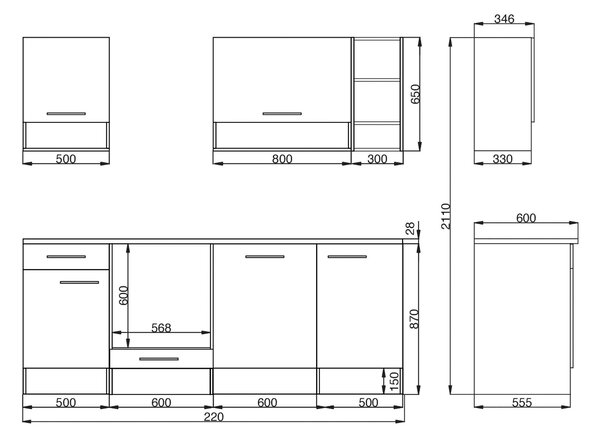 KUCHYNSKÝ BLOK BEZ SPOTREBIČO 220 cm Respekta - Online Only kuchyne, Online Only