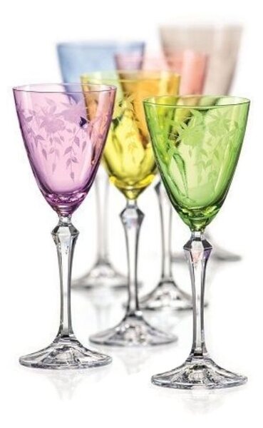 Bohemia Crystal Farebné poháre na víno Floral 250ml (set po 6ks)