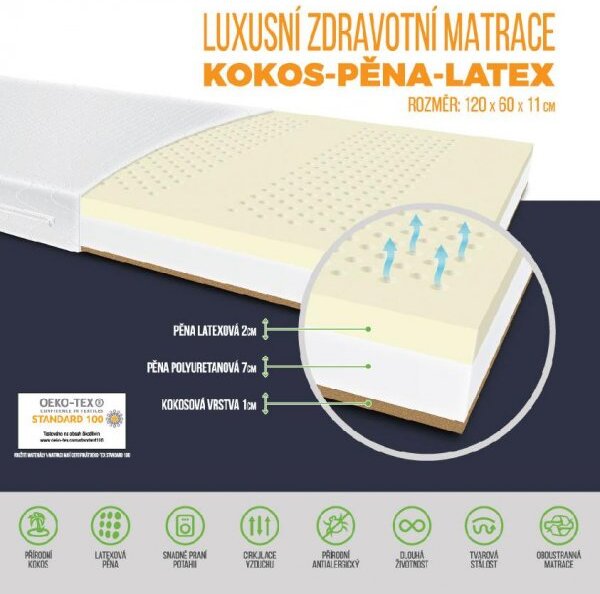 Zdravotný matrac Meditex 120 x 60 x 11 cm latex / kokos