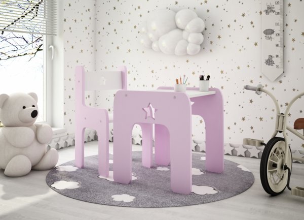 Stol a stolička hvezda - růžová