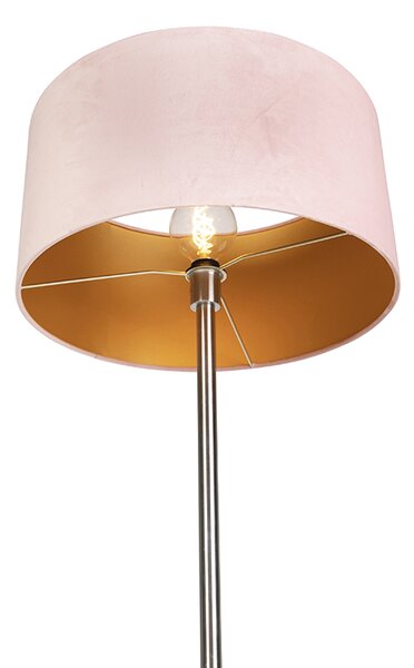 Stojaca lampa oceľ s ružovým tienidlom 50 cm - Simplo