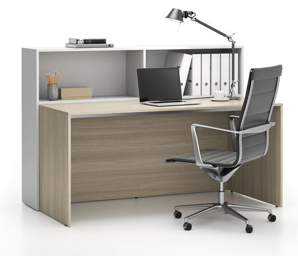 Kancelárska zostava single SEGMENT, 2 police, dub prírodný/biela