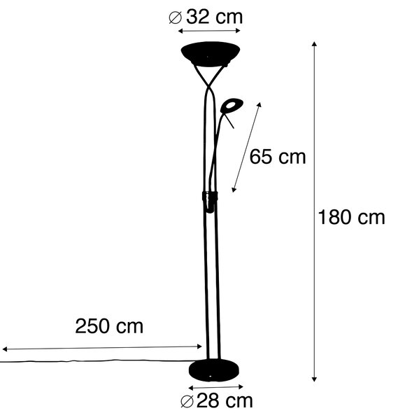 Stojacia lampa oceľová vrátane LED a stmievača s lampou na čítanie - Empoli