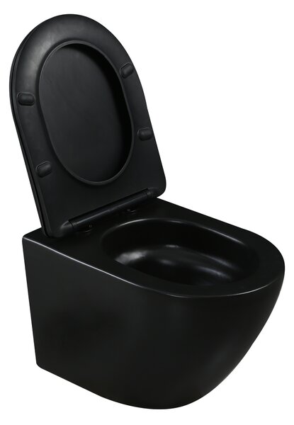 Invena Tavro, závesná misa 490x360x350 mm + WC sedadlo, QFS, čierna matná, INV-CE-71-005-Y