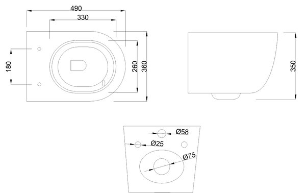 Invena Tavro, závesná misa 490x360x350 mm + WC sedadlo, QFS, čierna matná, INV-CE-71-005-Y