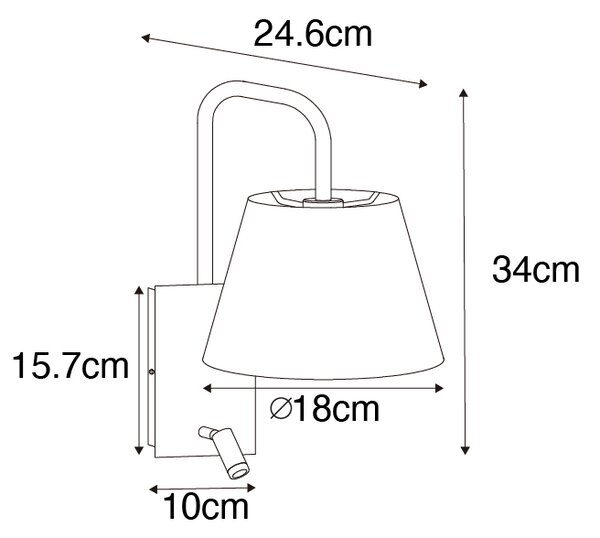 Moderné nástenné svietidlo biele a bronzové s lampou na čítanie - Renier