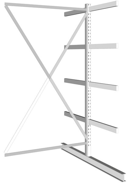 Konzolový regál, obojstranný, 250 kg, 2500 x 1330 x 1840 mm, prístavný