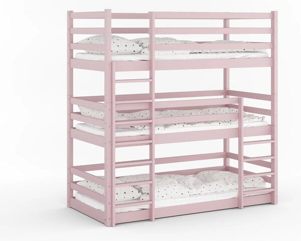 Poschodová posteľ pre 3 deti Treko 80x160 Ružová