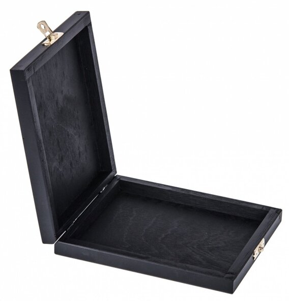 Krabička drevená 17,5x14,9x3 cm čierna - zapínanie