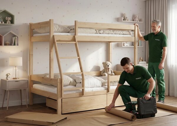 Poschodová posteľ pre 3 deti Treko 80x200 Bezfarebný lak
