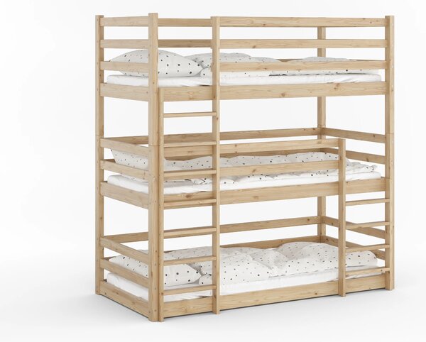 Poschodová posteľ pre 3 deti Treko 80x200 Bezfarebný lak
