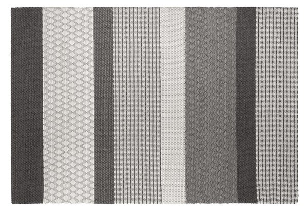 Koberec sivý a biely vlnený 140 x 200 cm viacfarebný pruhovaný vzor obývacia izba spálňa