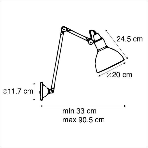 Priemyselná nástenná lampa čierna nastaviteľná - Wye