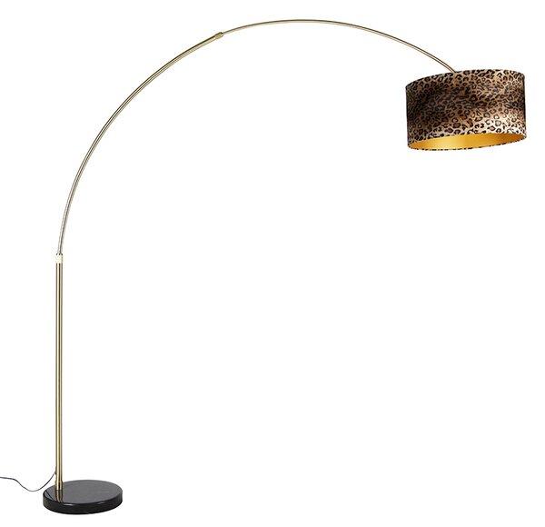 Moderná oblúková lampa mosadz čierny mramor základný odtieň leopard 50 cm -XXL