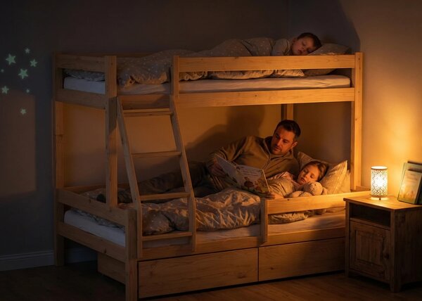 Poschodová posteľ pre 3 deti Gardo 90/120x160 Bezfarebný lak