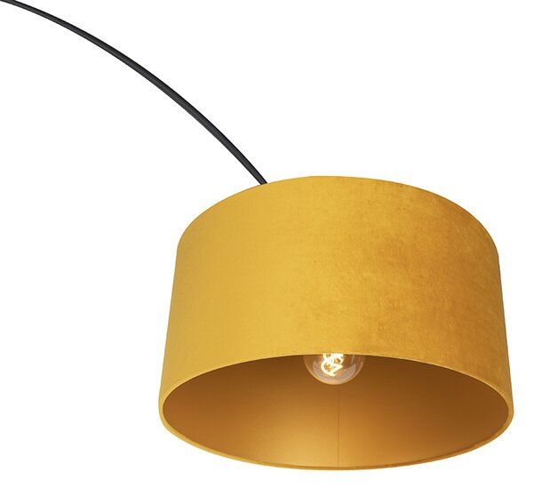 Oblúková lampa čierna s plyšovým tienidlom okrový žltý so zlatom 50 cm - XXL