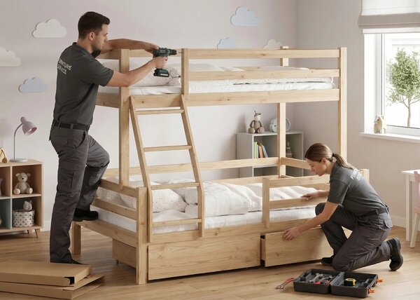 Poschodová posteľ pre 3 deti Koro 90/120x160 Bezfarebný lak