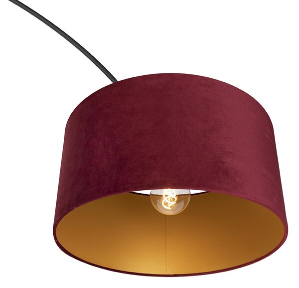 Oblúková lampa čierna zamatový tienidlo červená so zlatom 50 cm - XXL