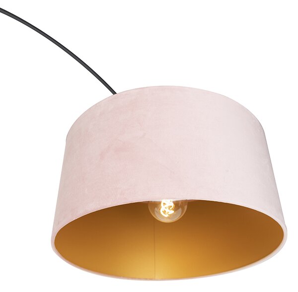 Oblúková lampa čierna zamatový tienidlo ružový so zlatom 50 cm - XXL