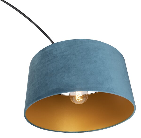 Oblúková lampa čierna zamatový tienidlo modrý so zlatom 50 cm - XXL