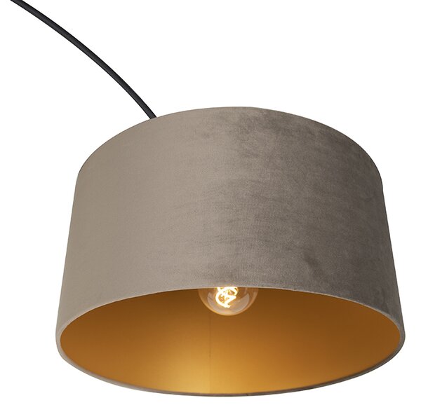 Oblúková lampa čierna zamatový tienidlo taupe so zlatom 50 cm - XXL