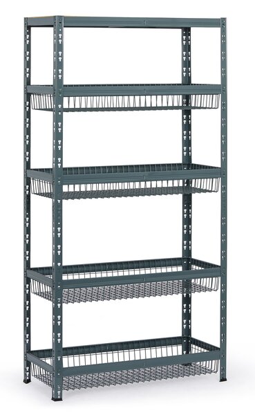 Policový regál s košmi, 1790 x 900 x 400 mm, nosnosť 175 kg, 1 polica + 4 koše
