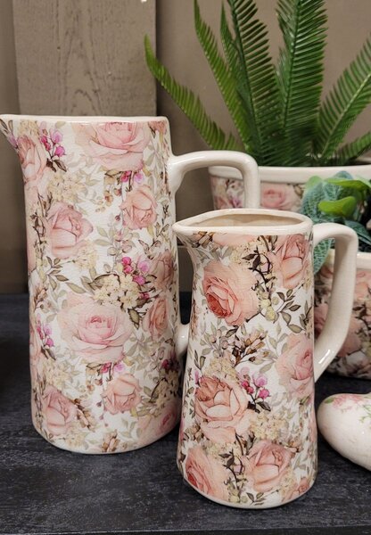 Keramický dekoračný džbán s ružami Rosien M - 15*10*19 cm - Clayre & Eef
