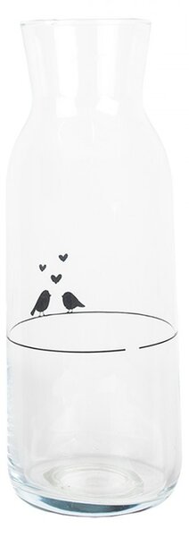 Sklenená karafa s vtáčikmi a srdiečkami Love Birds - Ø 9*25 cm / 1000 ml - Clayre & Eef