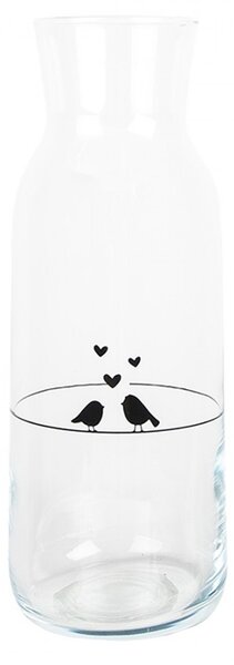 Sklenená karafa s vtáčikmi a srdiečkami Love Birds - Ø 9*25 cm / 1000 ml - Clayre & Eef