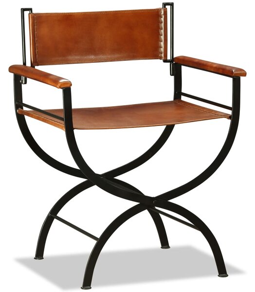 Skladacia stolička, čierno hnedá, pravá koža