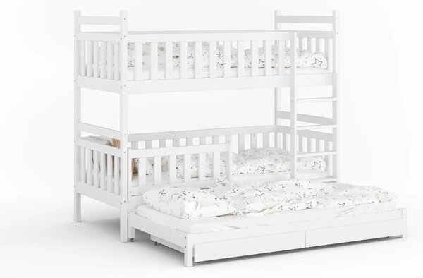 Poschodová posteľ pre 3 deti Trino 80x160 Biela