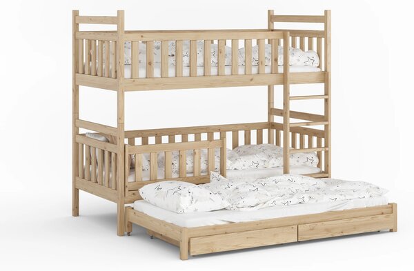 Poschodová posteľ pre 3 deti Trino 80x160 Bezfarebný lak
