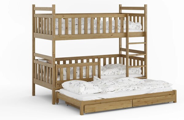 Poschodová posteľ pre 3 deti Trino 80x160 Dub