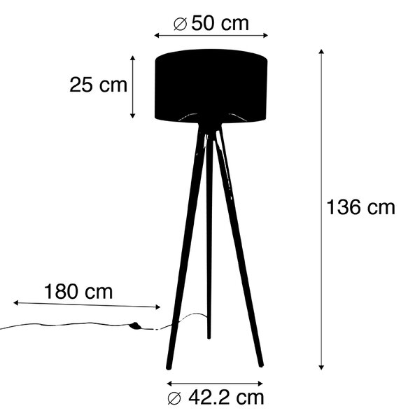 Vintage stojaca lampa drevený tienidlo zebra vzor 50 cm - Tripod Classic