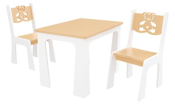 Stol + dve stoličky méďa bronz-biela