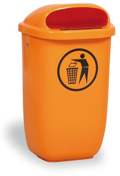 Vonkajší odpadkový kôš na stĺpik, 50 l, 425 x 320 x 780 mm, oranžový