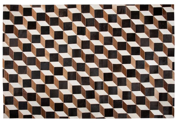 Koberec hnedý kožený 140 x 200 cm hovädzia koža 3D patchworkový vzor ručne vyrobený obdĺžnikový moderný