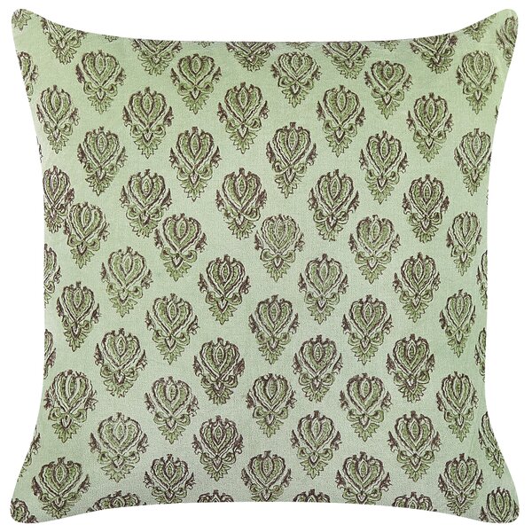 Sada 2 dekoratívnych vankúšov zelená zamat bavlna 45 x 45 cm kvetovaný vzor bloková potlač štvorcový tvar boho moderný štýl doplnky