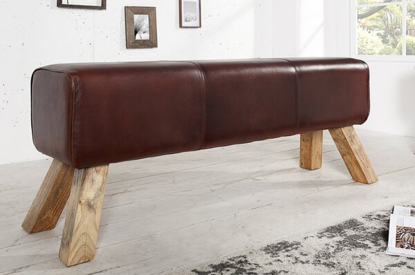 Massive home | Kožená lavice z masivního dřeva Melon MH362690 120 x 30 cm