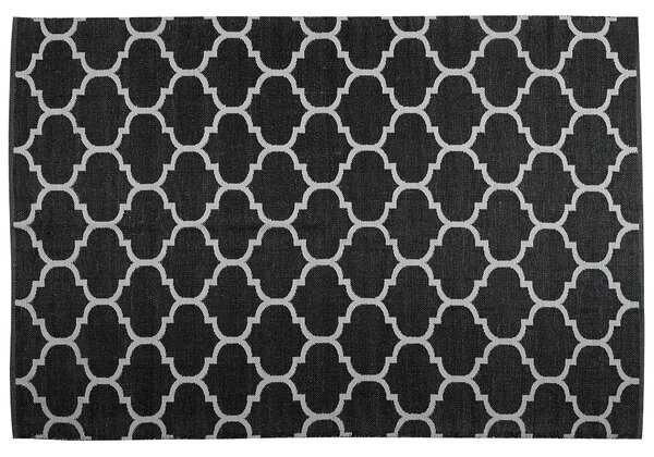 Koberec čierny a biely obojstranný syntetický materiál 140 x 200 cm vonkajší a izbový so vzorom