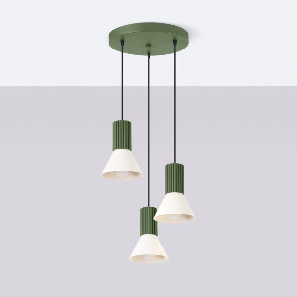 Sollux SL.1873 - Závesné svietidlo s lankom ESTRIA 3xE14/10W/230V priemer 30 cm zelené