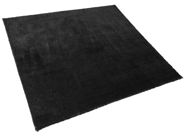 Koberec shaggy čierny zmes bavlny a polyesteru 200 x 200 cm huňatý s vysokým vlasom